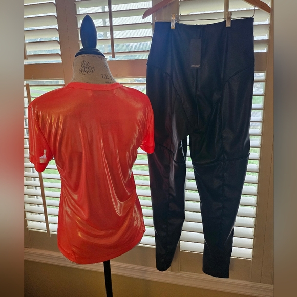 3pc Set Cedric Charlier Metallic Tee Faux Leather Pants Murci Structured Handbag - Picture 2 of 14